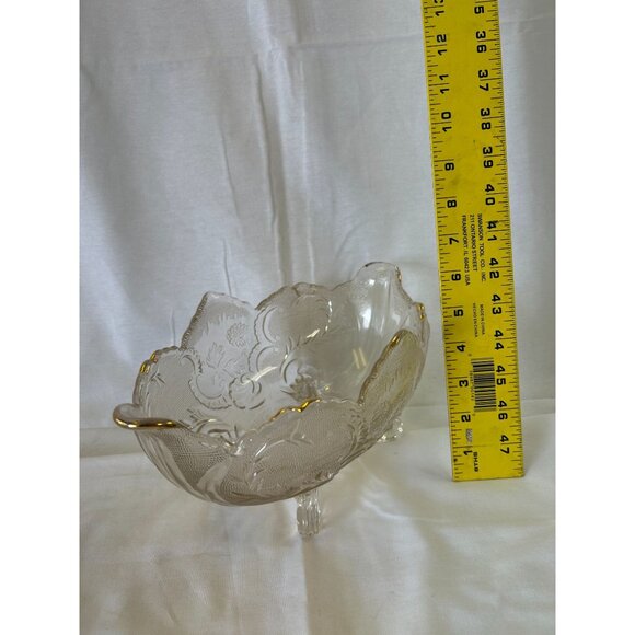 Vintage Clear Glass Bowl With Gold Trim & Etched Floral Design - Picture 3 of 3
